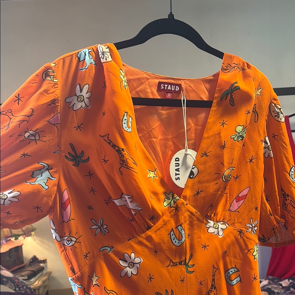 STAUD Orange Floral Mini Dress